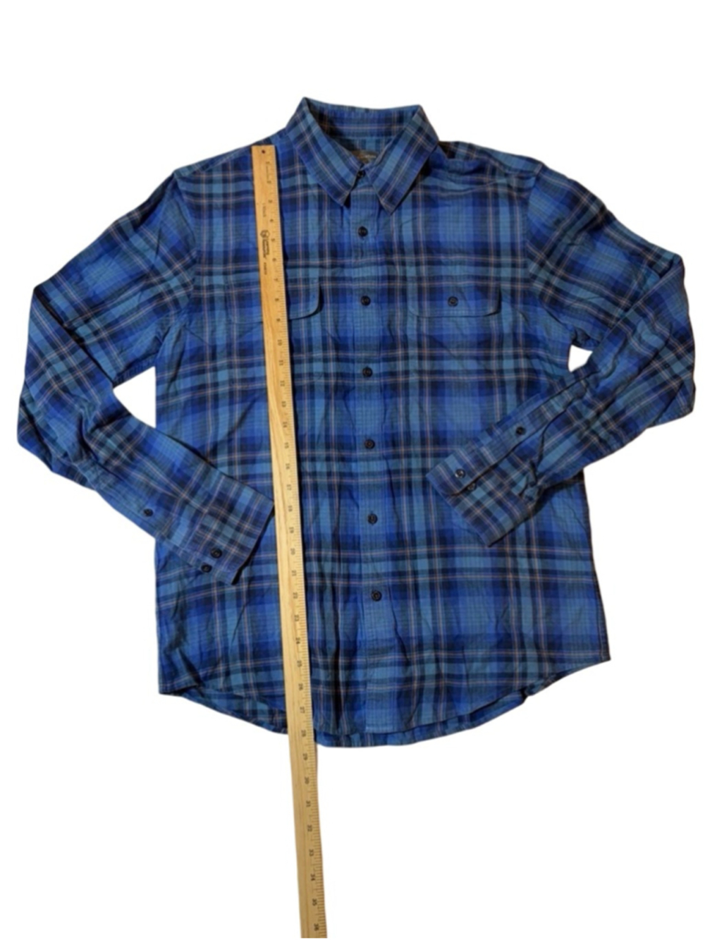 L.L.Bean Signature Slim Fit Blue Plaid Button Front Flannel Shirt Medium - Picture 2 of 6